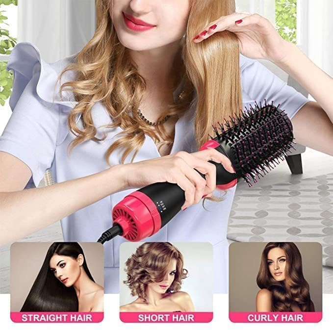 Image of Hair Brush Dryer and Volumizer Hot Air Brush, 4-in-1 Ionic Blow Dryer Brush & Styler for Straightening, Curling, and Detangling, Professional Ceramic Tourmaline Hair Straightener Brush for All Hair Types for shine (B2)