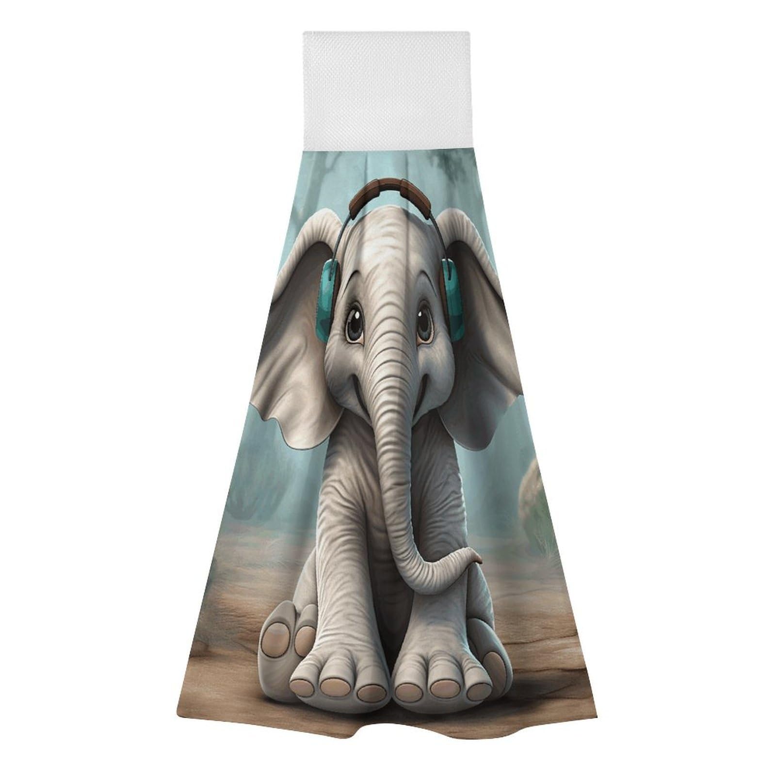 BTCOWZRV Gray Elephant Hanging Kitchen Towels with Loop, 2 PCS Luxury Hand Towels for Bathroom, Soft Microfiber Absorbent Face Towels Quick Dry Cleaning Cloths for Kitchen Dish Towels