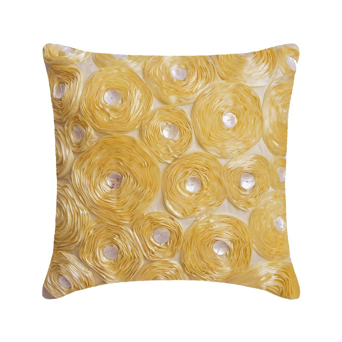 The HomeCentric Gold Cushion Covers, Ribbon Gold Rose Flower Floral Theme Throw Cushions Cover Pack of 2, 35x35 cm (14"x14") Cushion Covers, Square Silk Cushions Covers for Couch - Gold Garden — image 1