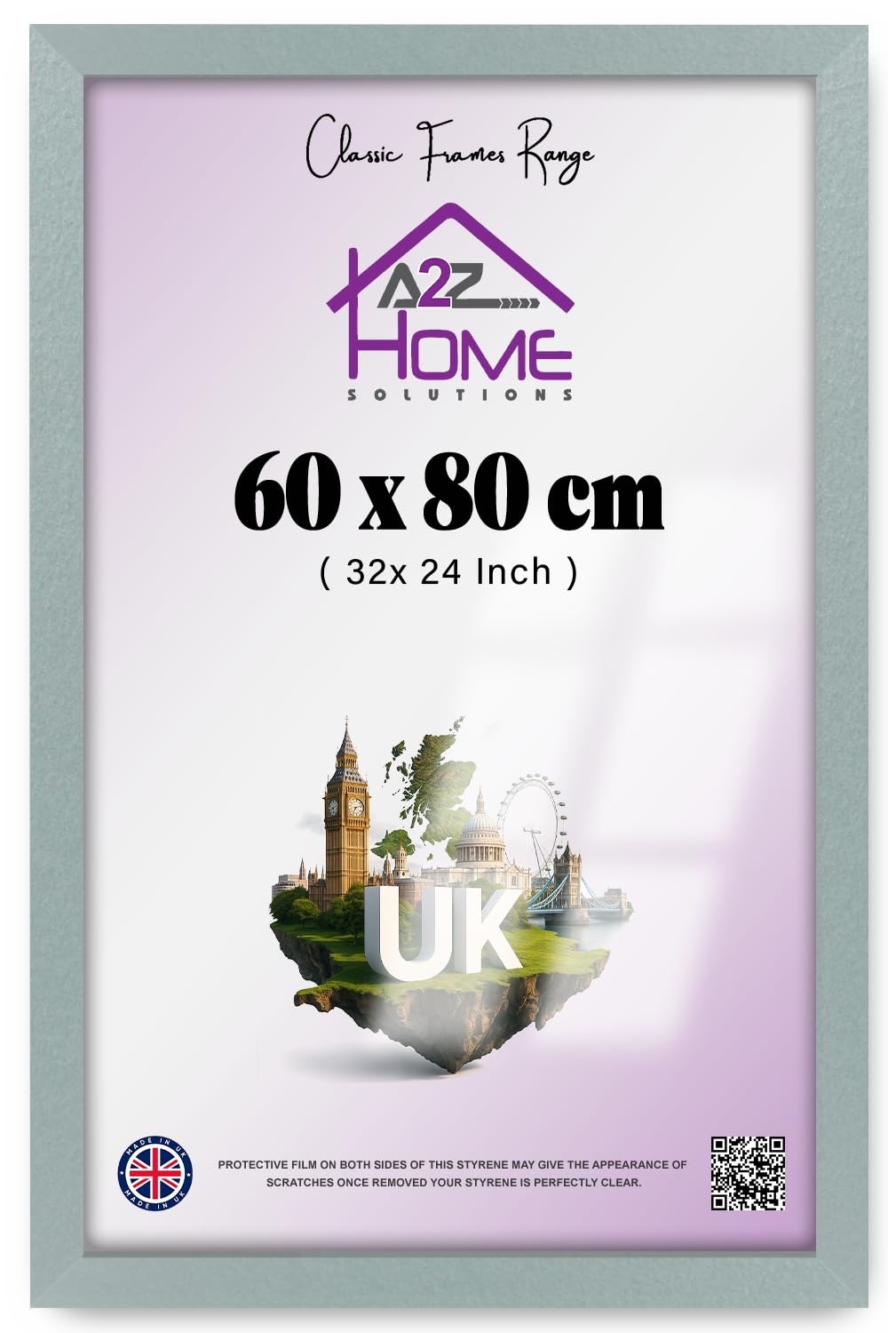 A2Z Home Solutions — Rectangle Elegant Wood Finish (60 X 80 CM) Poster Frame | For Art And Home Decor 32 X 24 Inch Ideal For Wall Gallery And Fine Art Display Silver — Contemporary Stylish Border