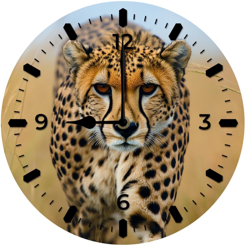 Imahoocool MDF Wall Clock Wall Clocks Rustic Wooden Clocks Cheetah 7 Decorative for Kitchen, Bathroom, Bedroom, Living Room