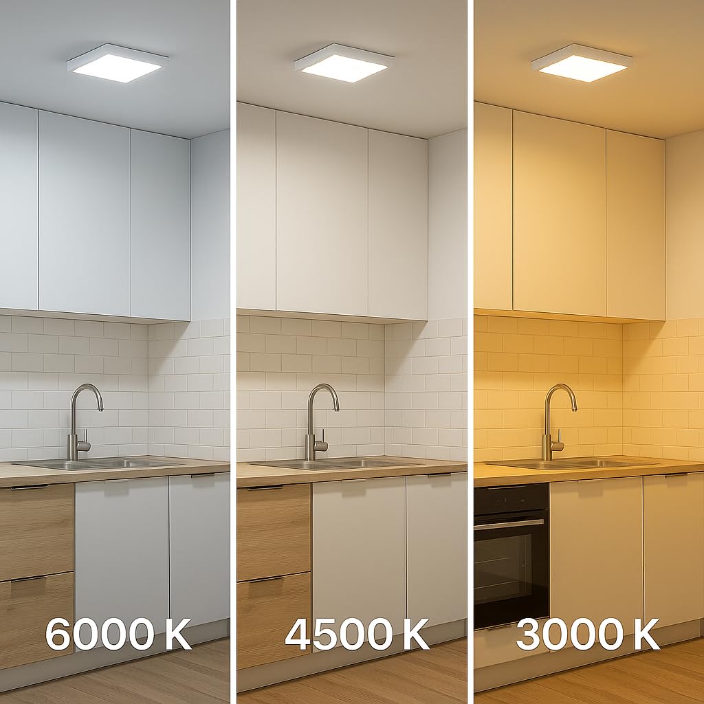 M Ledme - Panel de Superficie Serie Slim Cuadrado 25W, 2500lm, Luz Cálida (3000k). Lámpara de techo de interiores IP20. Ideal para Cocina, Dormitorio., Baño. Instalación sencilla, LM5258.