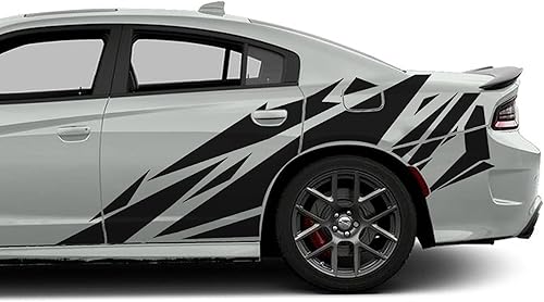 Calcomanías de vinilo con gráficos laterales con patrón geométrico compatibles con Dodge Charger (negro mate)