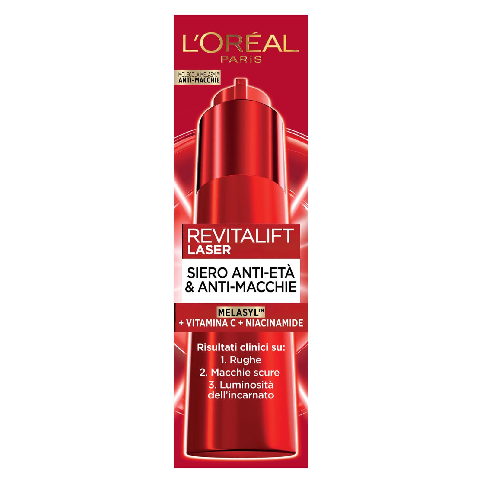 L'Oréal Paris Revitalift Laserowe serum do twarzy w kremie przeciw starzeniu się przeciw plamom, nawilżające, ujędrniające, do odświeżonej i elastycznej skóry z melasyną, witamina C i niacynamid, 2