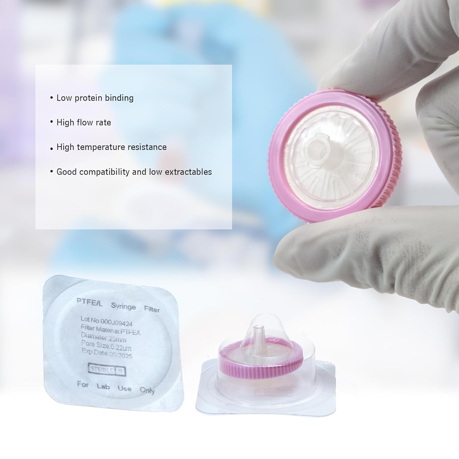 Lot de 20 Filtres à Seringue Stériles en PTFE Hydrophile de 25 mm de Diamètre et Taille de pores de 0,22 μm, Filtre à Aiguille HPLC et GC, Filtration en Laboratoire à Haut Débit