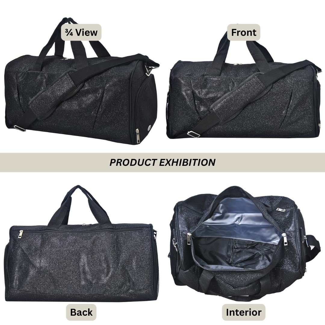 NGIL Glitter Cheers - Bolsa Deportiva para Gimnasio con Compartimento para Zapatos y pequeñas Bolsas de Viaje para Mujer, Bolsa de Gimnasio, Bolsas de Noche para Mujer, Bolsa de animación, Negro