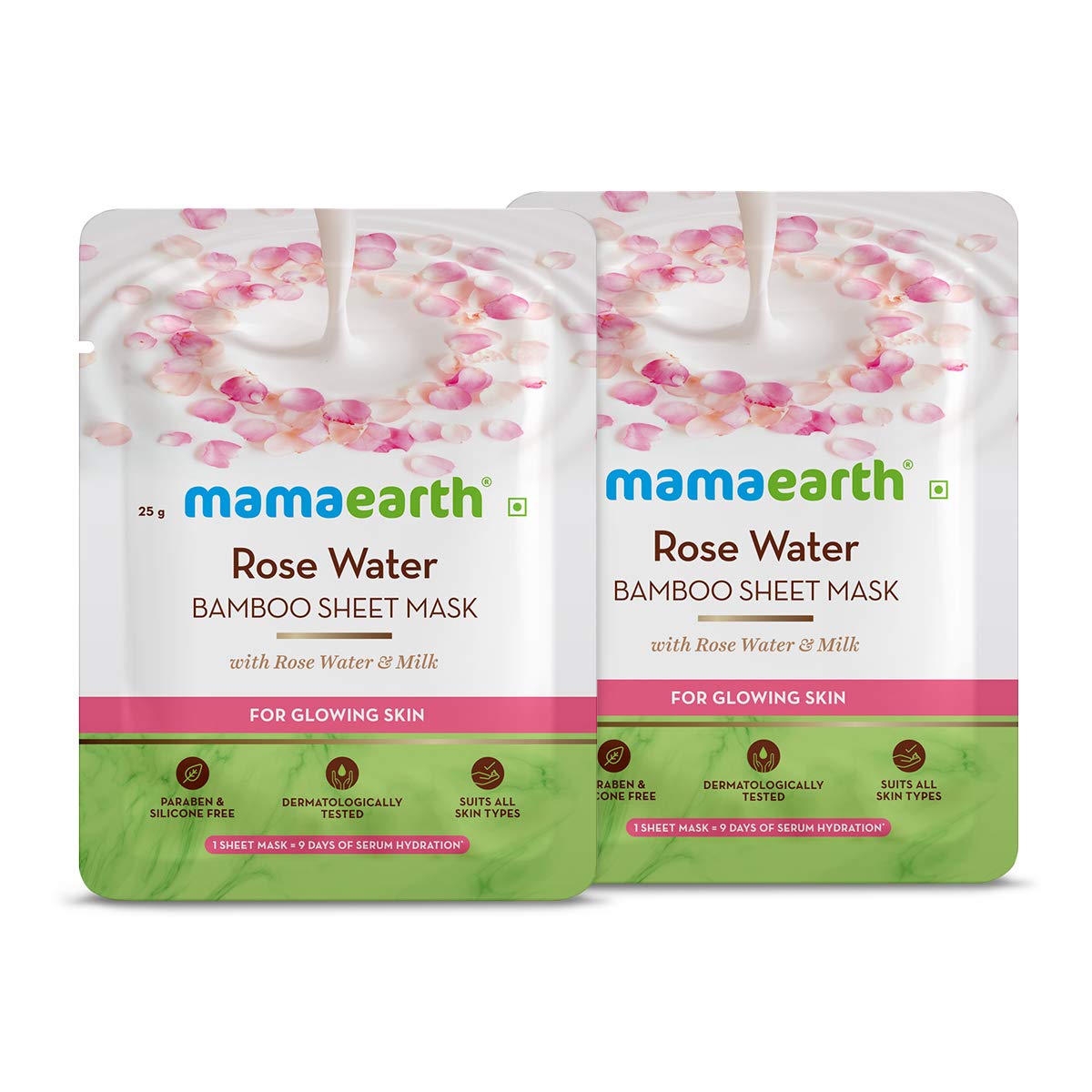 MAMAEARTHRose Water Bamboo Sheet Mask - Pack of 2 (25 g * 2)