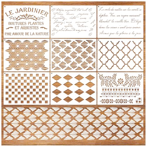 Script Stencils for Painting on Wood, French Writing Check Checkerboard