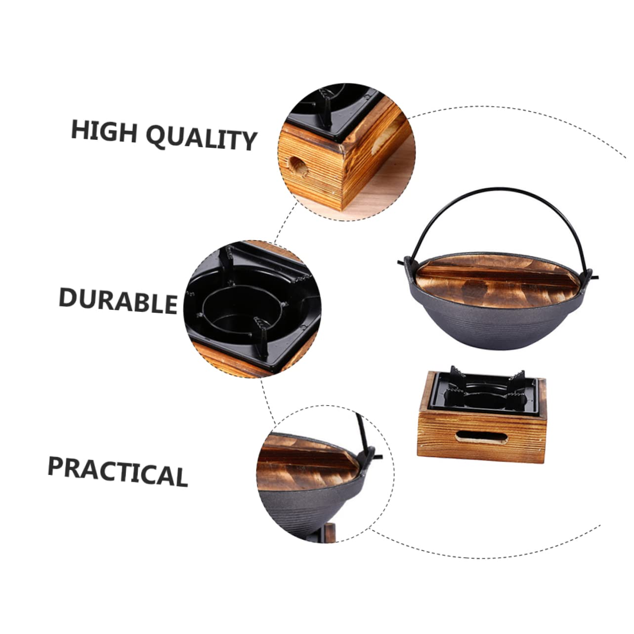 Olla De Hierro Fundido 20 Cm Resistente a Altas Temperaturas Para Cocina Japonesa, Sopas y Guisos, Adecuado Para Uso En Exteriores y Camping, Con Horno De Aluminio Cuadrado Pequeño