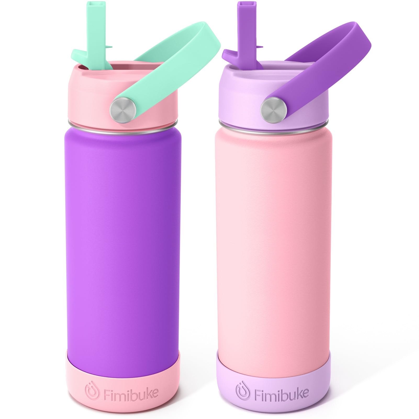 Fimibuke Kids Insulated Water Bottle - 18oz BPA-FREE 18/8 Stainless Steel Kids Cup with Straw Travel Tumbler Leak Proof Double Wall Vacuum Toddler