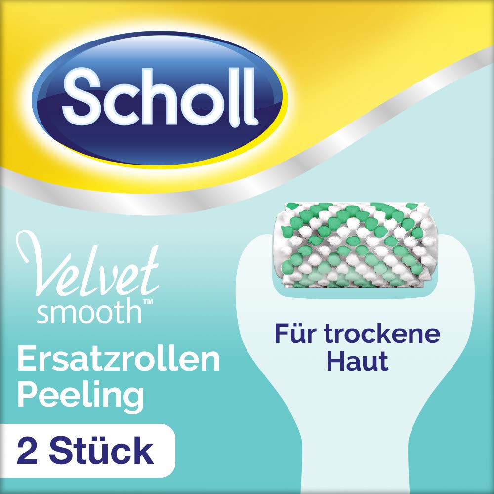 Scholl Velvet Smooth Peelingrolle - Nachfüller für die elektrischen Hornhautentferner von Scholl - Ersatzrolle für trockene und schuppige Haut an den Beinen und Füßen, 2 Stück