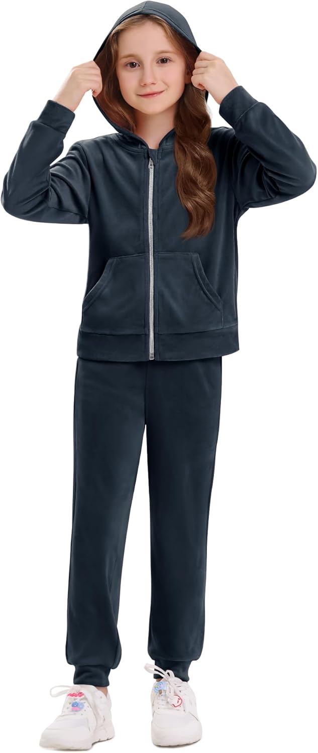 Stelle Girls Velour Tracksuits 2 Piece Sweatsuit Outfit Zip Up Hoodie and Jogger Sweatpants Athletic Clothing Sets