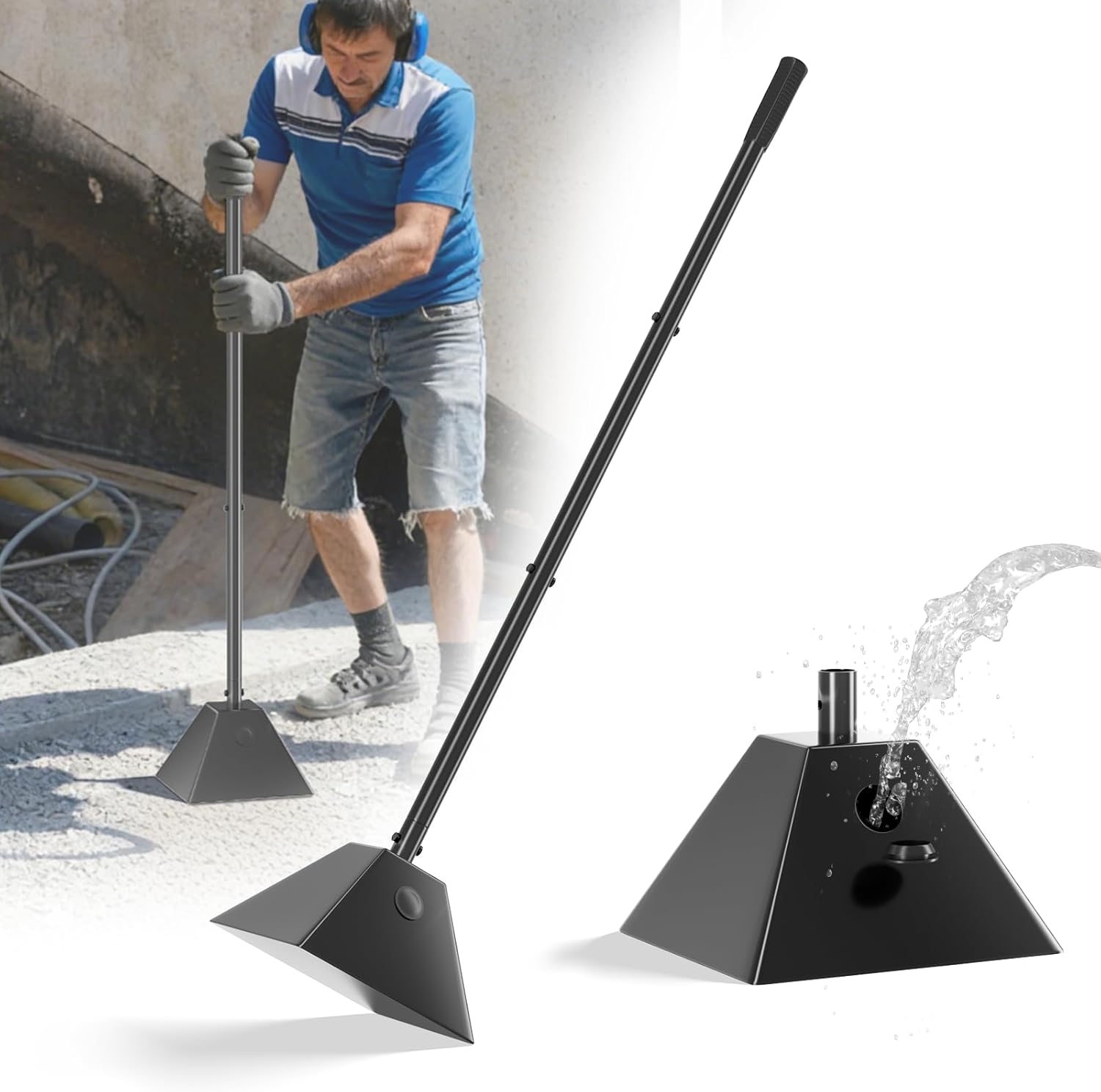 8" x 8" Tamper Tool with Fillable Weighted Base, Heavy Duty Steel Tamper with 45'' Handle & Rubber Grip, Garden Hand Compactor Tool for Soil, Sand, Gravel, Asphalt, Landscaping and Blacktop Repair