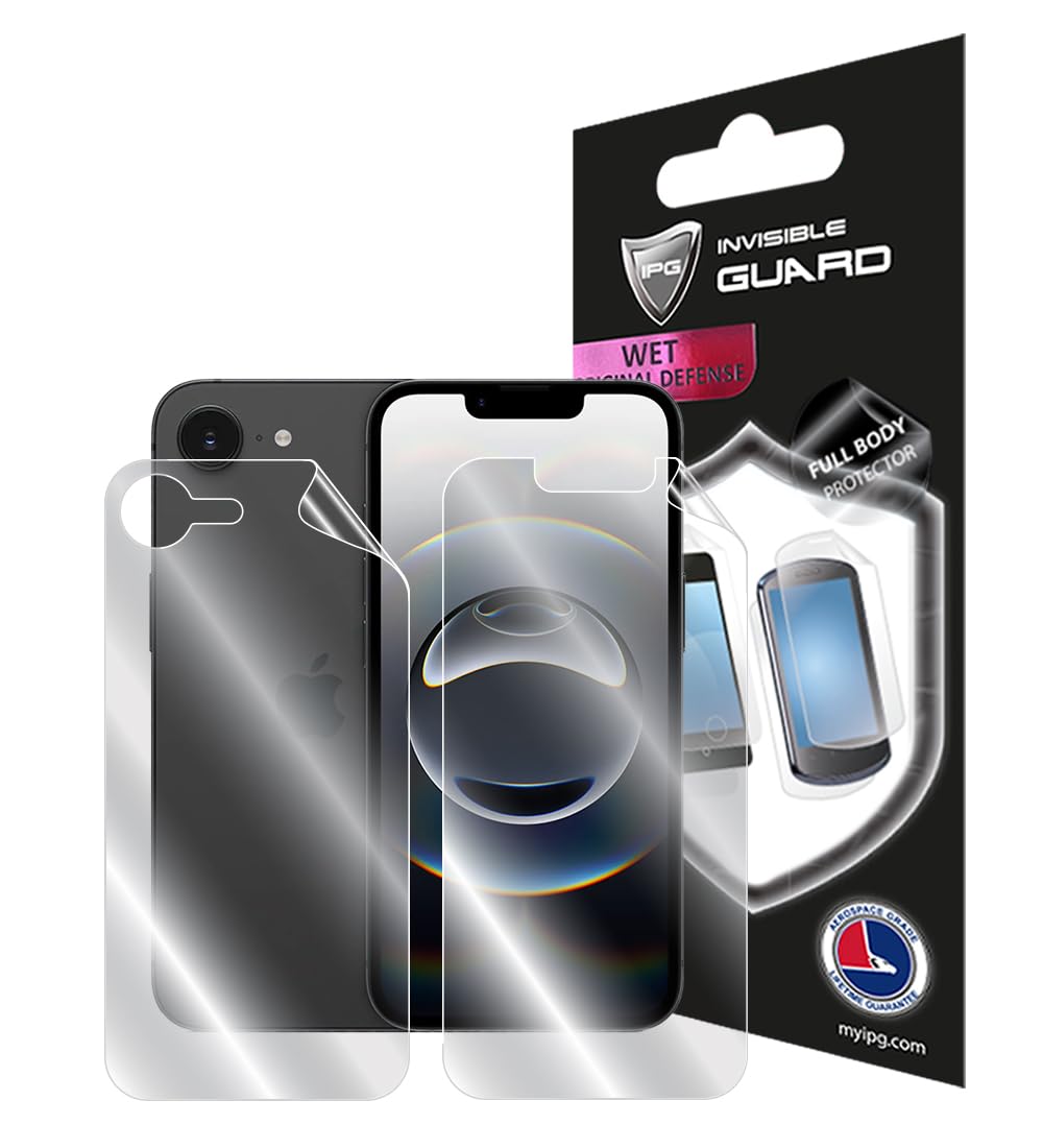 IPG Made for iPhone 16 Hydrogel Screen Protector Invisible Touch Screen Sensitive Ultra HD Clear Film Anti Scratch Skin Guard - Smooth/Self-Healing/Bubble -Free (iPhone 16e, Full Body (Screen + Back Protector))