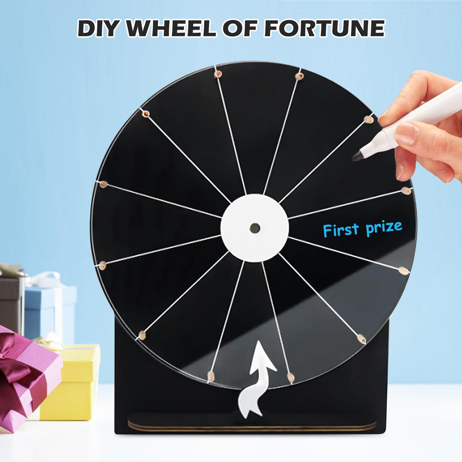 ZHXGO Ruota di Fortuna Girare, Colorata Rotella di Fortuna, Ruota Girevole Cancellabile a Secco, 8 Slots Color Roulette Prize Wheel, Ruota della Roulette da Tavolo per Compleanno Lotteria Festa Festa