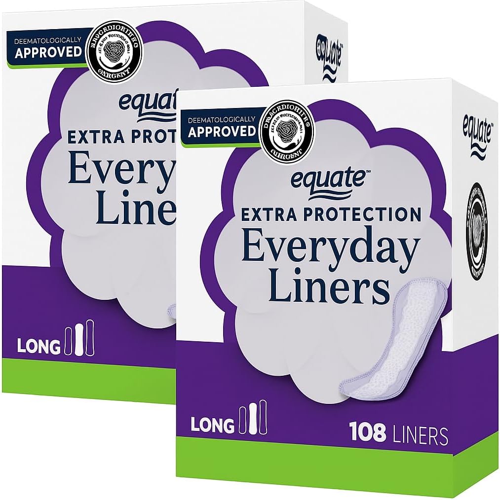 Equate Everyday Panty Liners – Long, Unscented, 108 Count (2-Pack) – Soft & Daily Protection