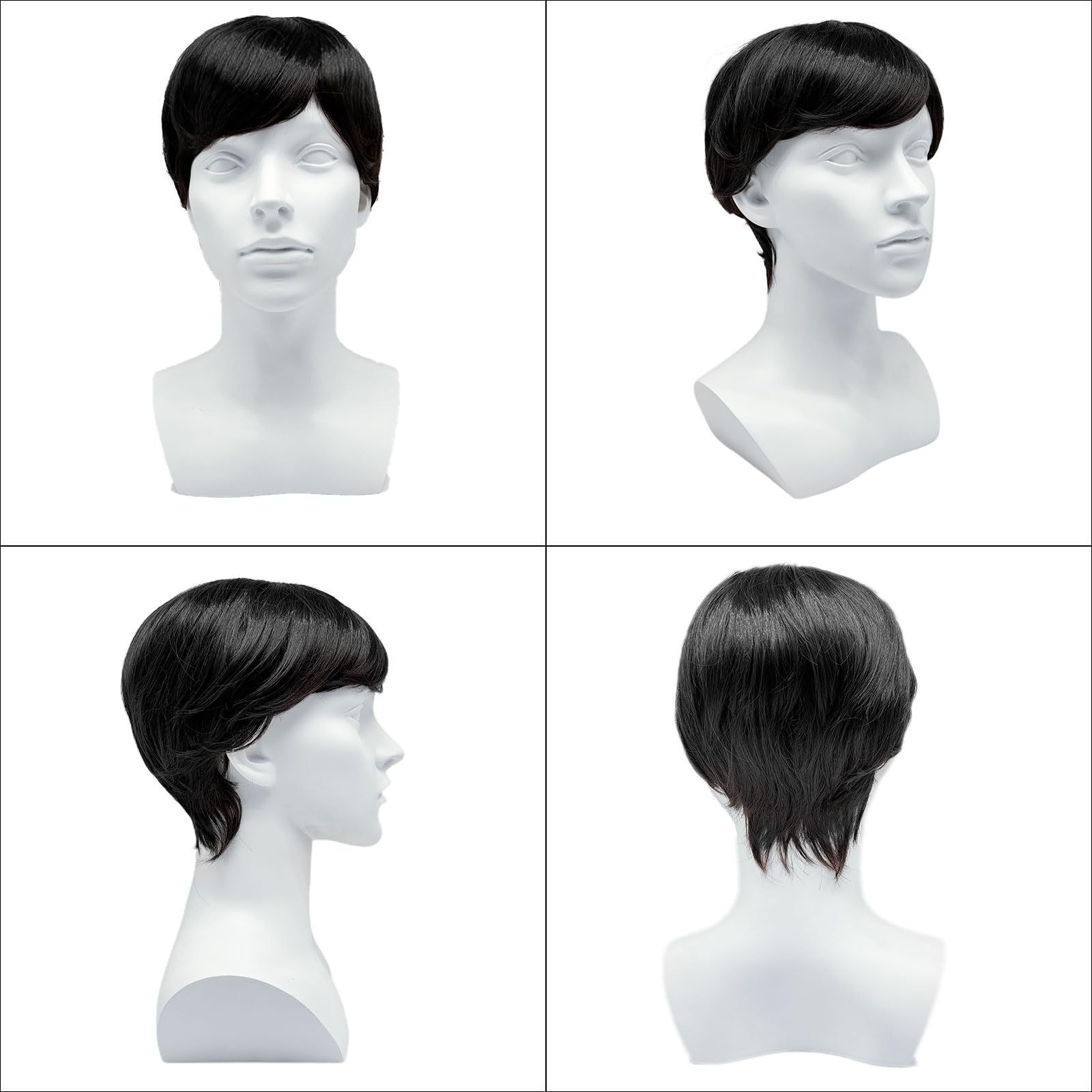 EUPSIIU Short Human Hair Wigs for Women Short Wigs Pixie Cut Wigs with Bangs Synthetic Women for Daily Use Fancy Dress Cosplay Halloween Daily Costume Replacement Wig(Black) - Image 2