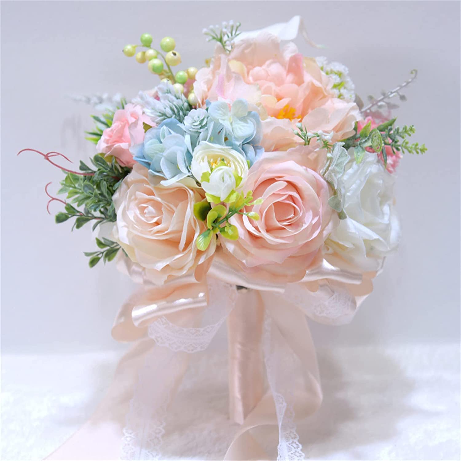 HJRegaFimu Artificial Flower Bouquet Bride Holding Flowers Handmade For Bridal Wedding Tossing Church Red (color : Red) Wit (blu C) (roze Interesting
