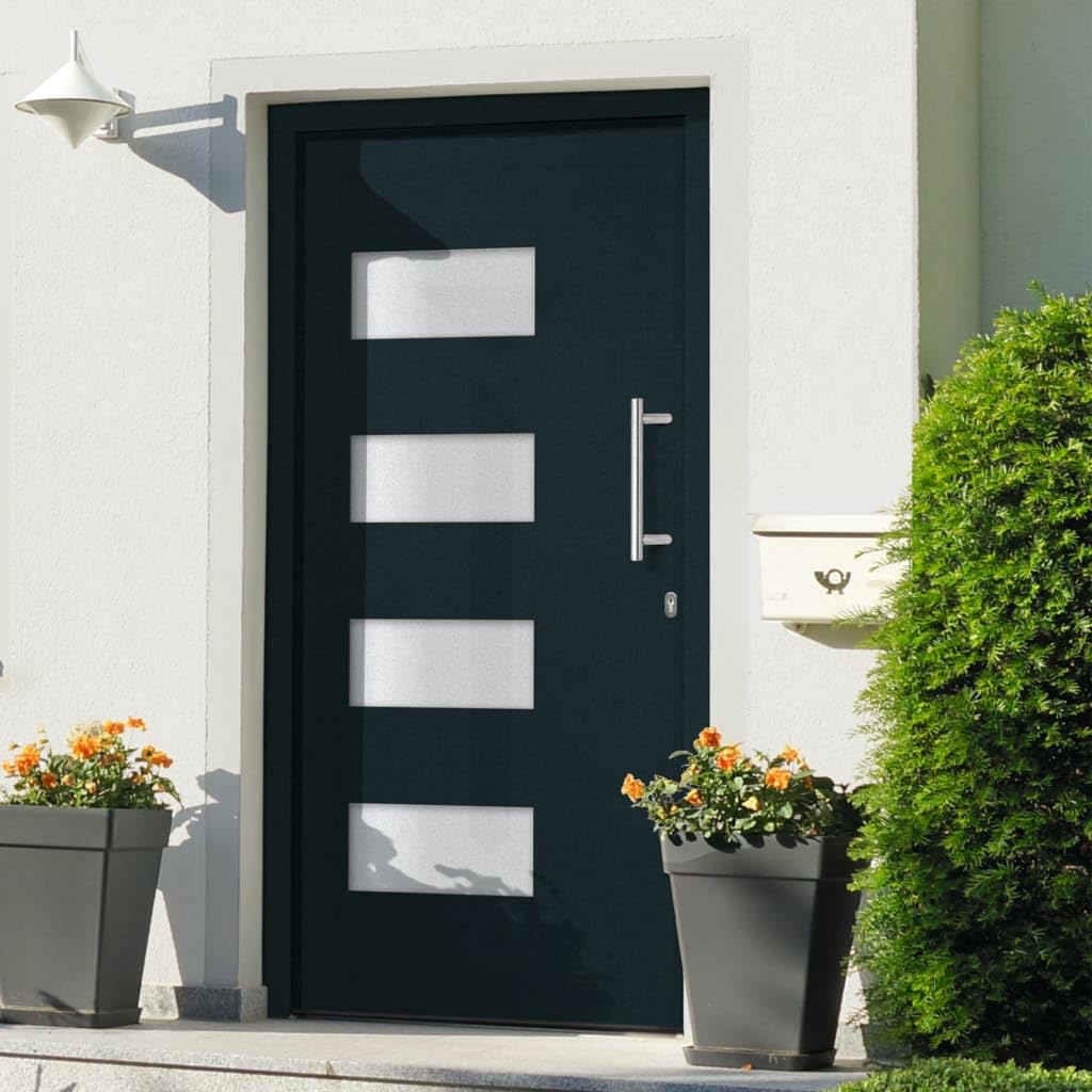 Puerta de entrada de aluminio PVC antracita 100 x 200 cm derecha