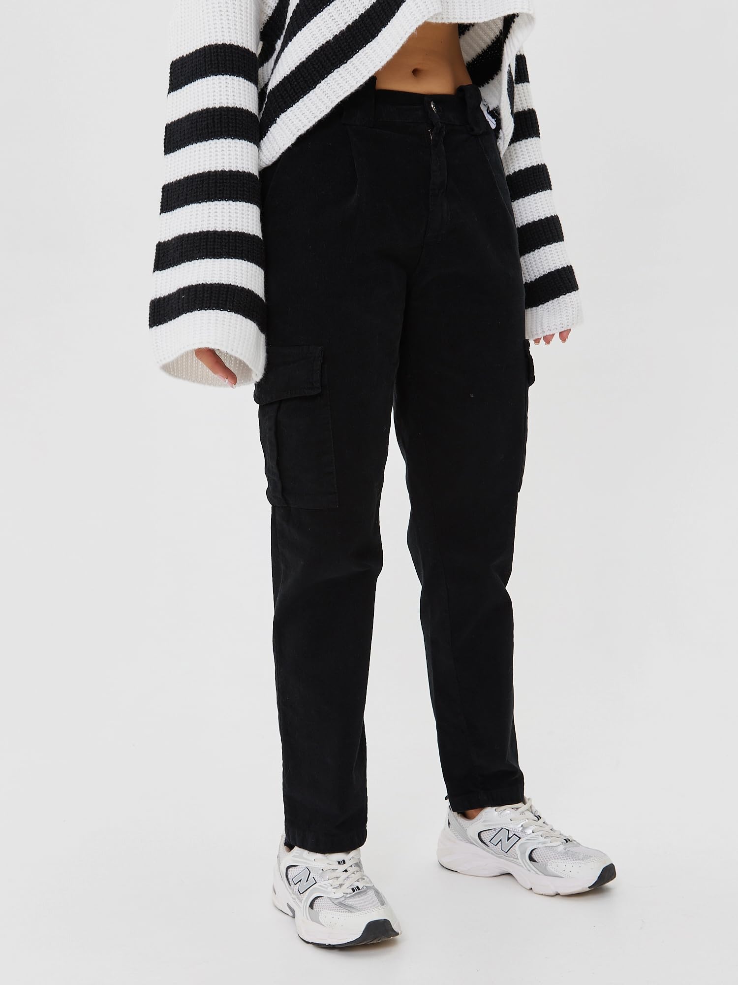 Pantaloni Cargo Donna Cotone Velluto a Coste Leggero Jeans Vita Alta Pantaloni Eleganti Primaverili con Tasche Chino Donna