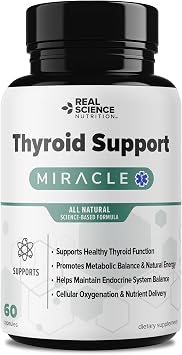 Real Science Thyroid Support Supplement for Women & Men Natural Thyroid Complex for Metabolism & Energy with Vitamins B, C, D, Vinitrox & GABA for Endocrine Support Made in USA, 60 Capsules