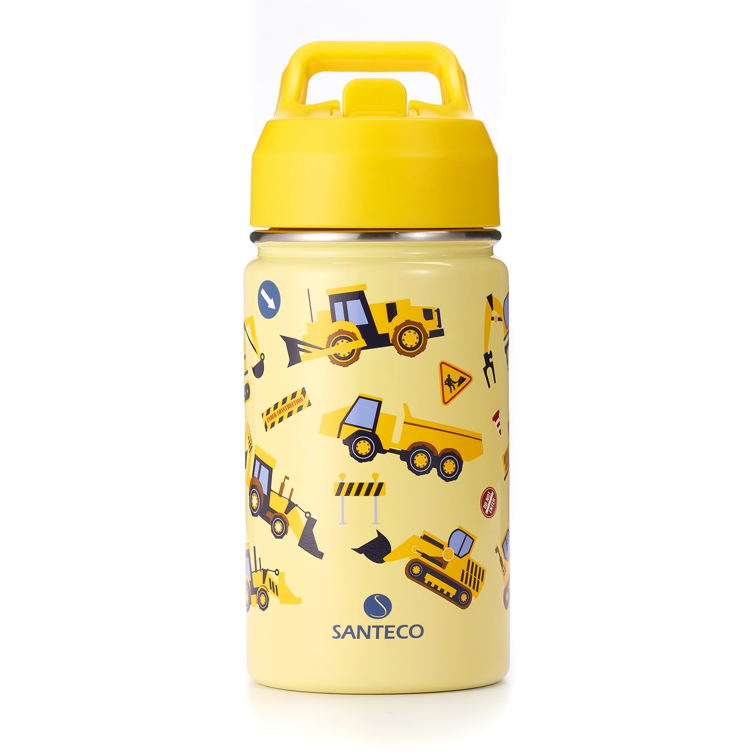 SANTECO Borraccia Bambini Acciaio Inox, Senza BPA, 380ml Borraccia Termica a Prova di Perdite con Cannuccia per Scuole, Facile da Pulire