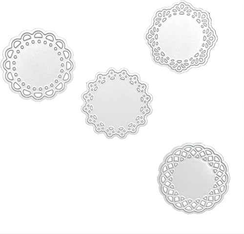 El juego de troqueles de metal incluye 4 patrones diferentes de encaje redondo con borde de flores para álbumes de recortes, álbum de fotos,