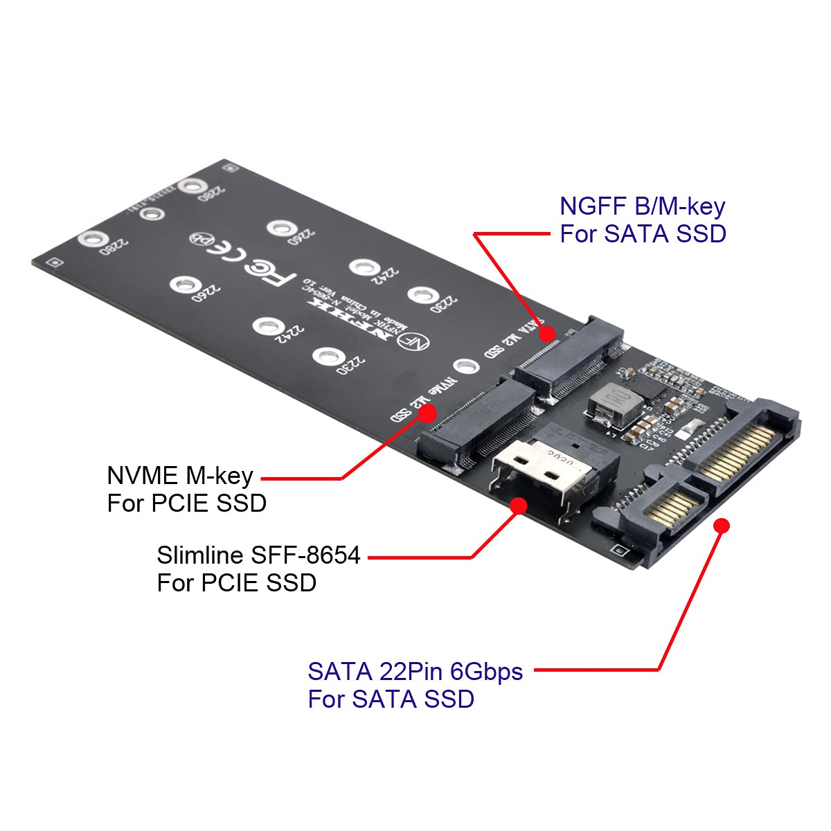 SFF-8654 a U2 Kit NGFF M-Key a Slimline SAS NVME PCIe SSD Adaptador SATA para placa base 7