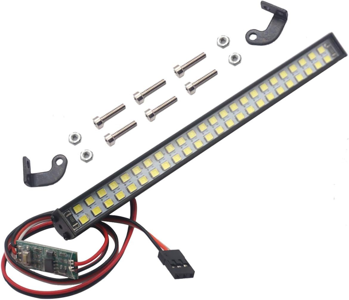 RC Light Bar Roof Lamp Kit 48 Double Row Lights Compatible with Traxxas Slash Rustler Trx4 Axial SCX10 Tamiya D90 Gen8 1/10 RC Crawler (L Shape Universal Brackets)