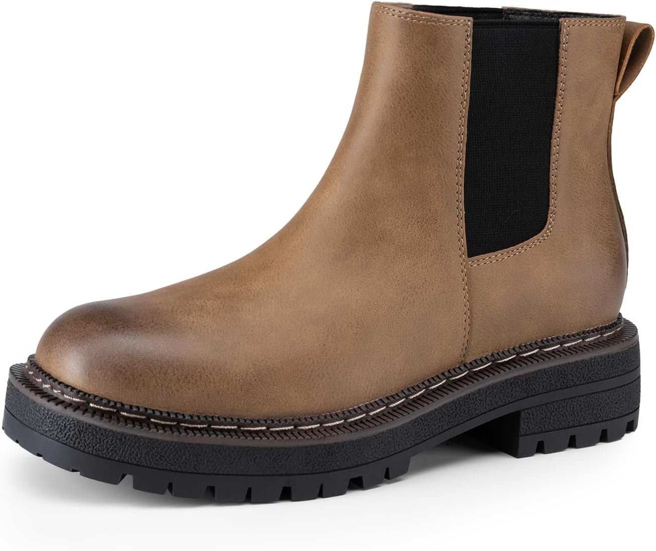 Athlefit Women's Chelsea Ankle Boots Low Heel Fashion Slip On Lug Sole Elastic Short Booties