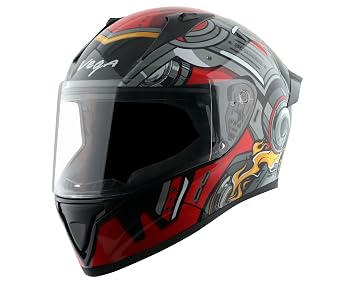 Vega Bolt Superhero ISI Certified Full Face Motorcycle Helmet with Impact Resistant ABS Shell High Density EPS Liner Scratch Resistant Visor Quick Release Buckle Comfortable Inner Padding Black Red Helmet-M