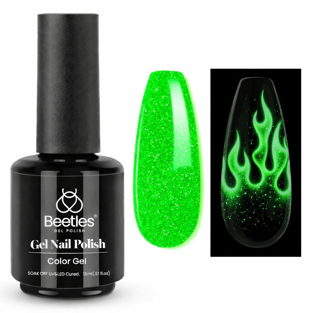 Beetles Christmas Gel Nail Polish, Luminous Green Glow in the Dark Gel Nail Polish Soak off Uv Led Nail Lamp Christmas Nail Art Manicure Salon DIY Home 0.5Oz