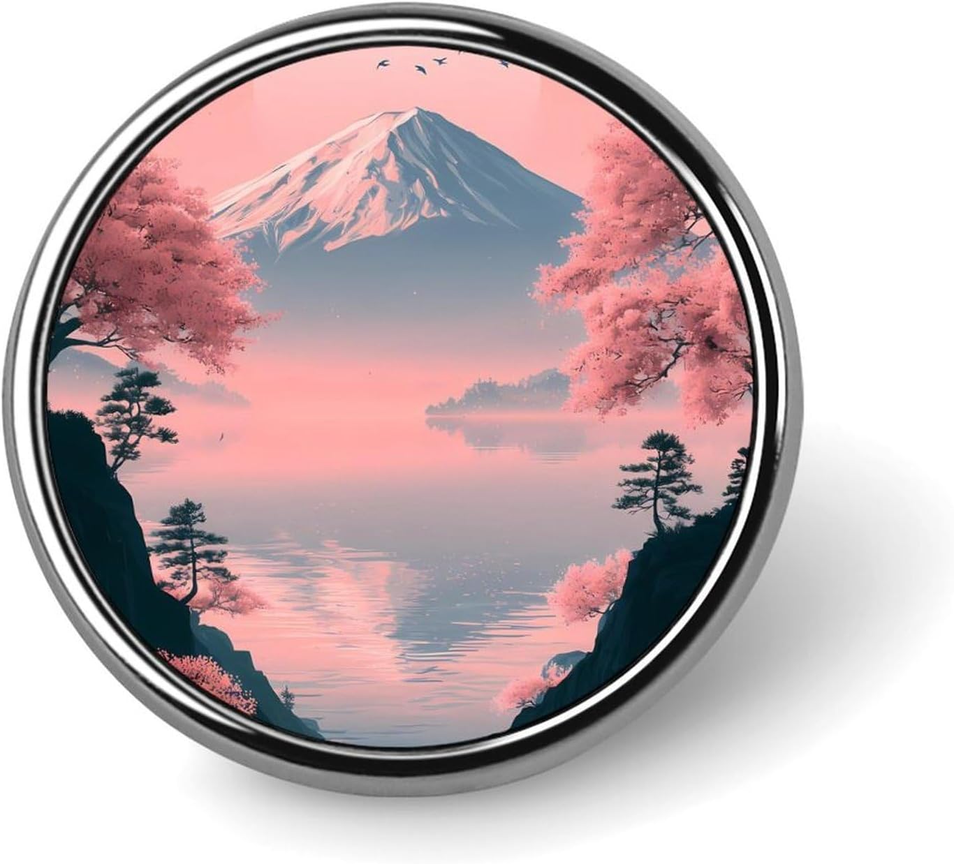 Mount Fuji View Through Flower Trees Funny Lapel Pin for Hat Clothing