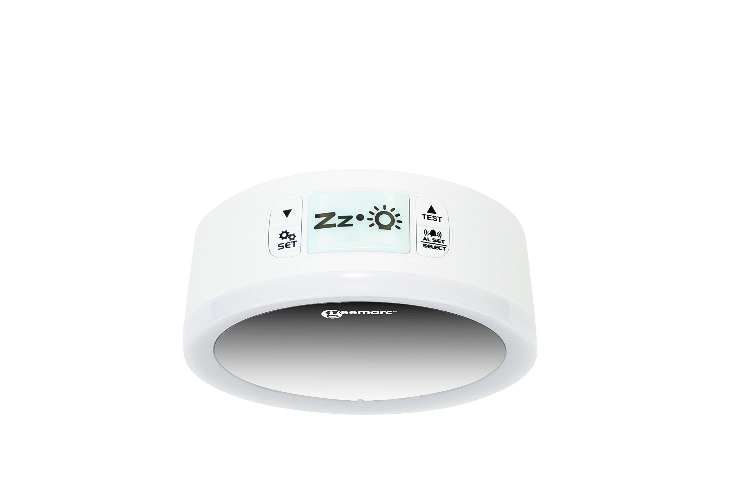 Budzik z głośnym alarmem 95 dB, lampą błyskową i poduszką wibracyjną – Geemarc Wake 'N' Shake Star budzi osoby długo śpiące, niedosłyszące i gołębi, ładowarka USB – wersja DE