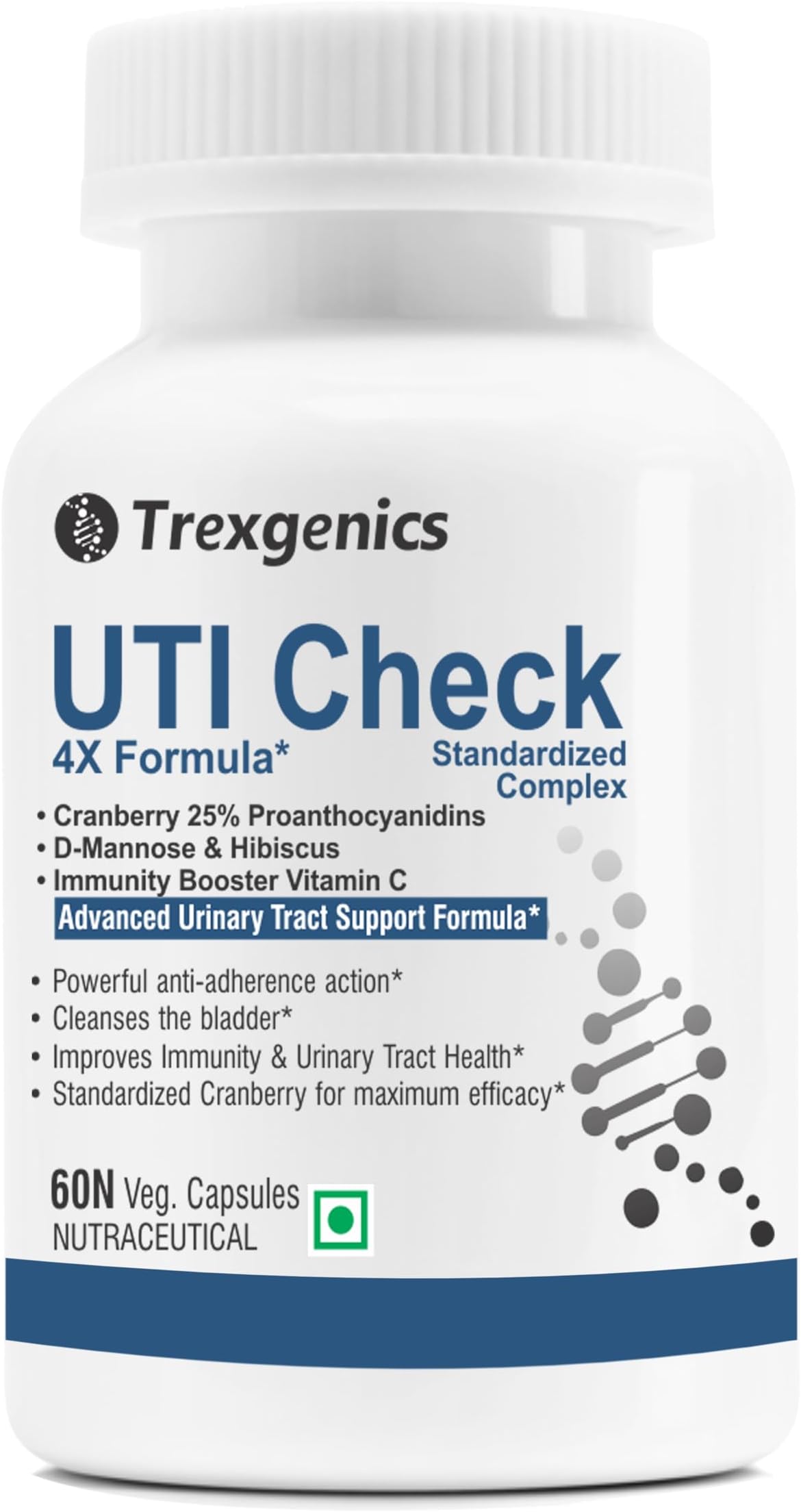 - UTI CHECK Advanced Urinary Tract Cleanse & Function, Immunity Support with Optimized Cranberry 200mg, D-Mannose 250mg & Hibiscus 100mg & Vitamin C 40mg (60 Vcaps) (1)