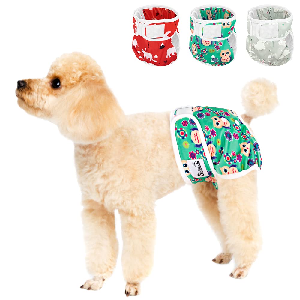 SlowTon Reusable Dog Diapers, 3 Pack Leakproof Washable Super Absorbent Comfortable Adjustable Buttons