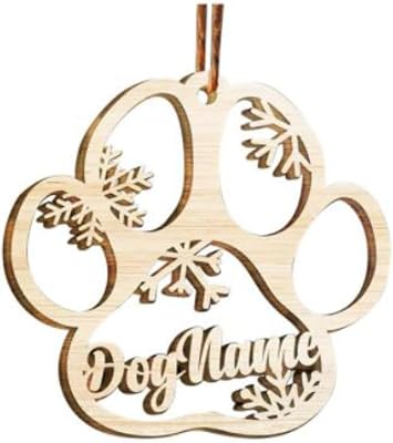 Personalized Christmas Custom Engraved Wood Ornament Custom Dog Paw Christmas Ornament, Laser Engraved Name, Angel Wings Wooden Ornament Pet Memorial Charm (B)