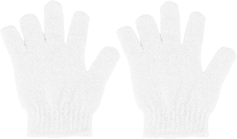 Luvas de banho esfoliantes CREHODEC de nylon, brancas, pacote com 2