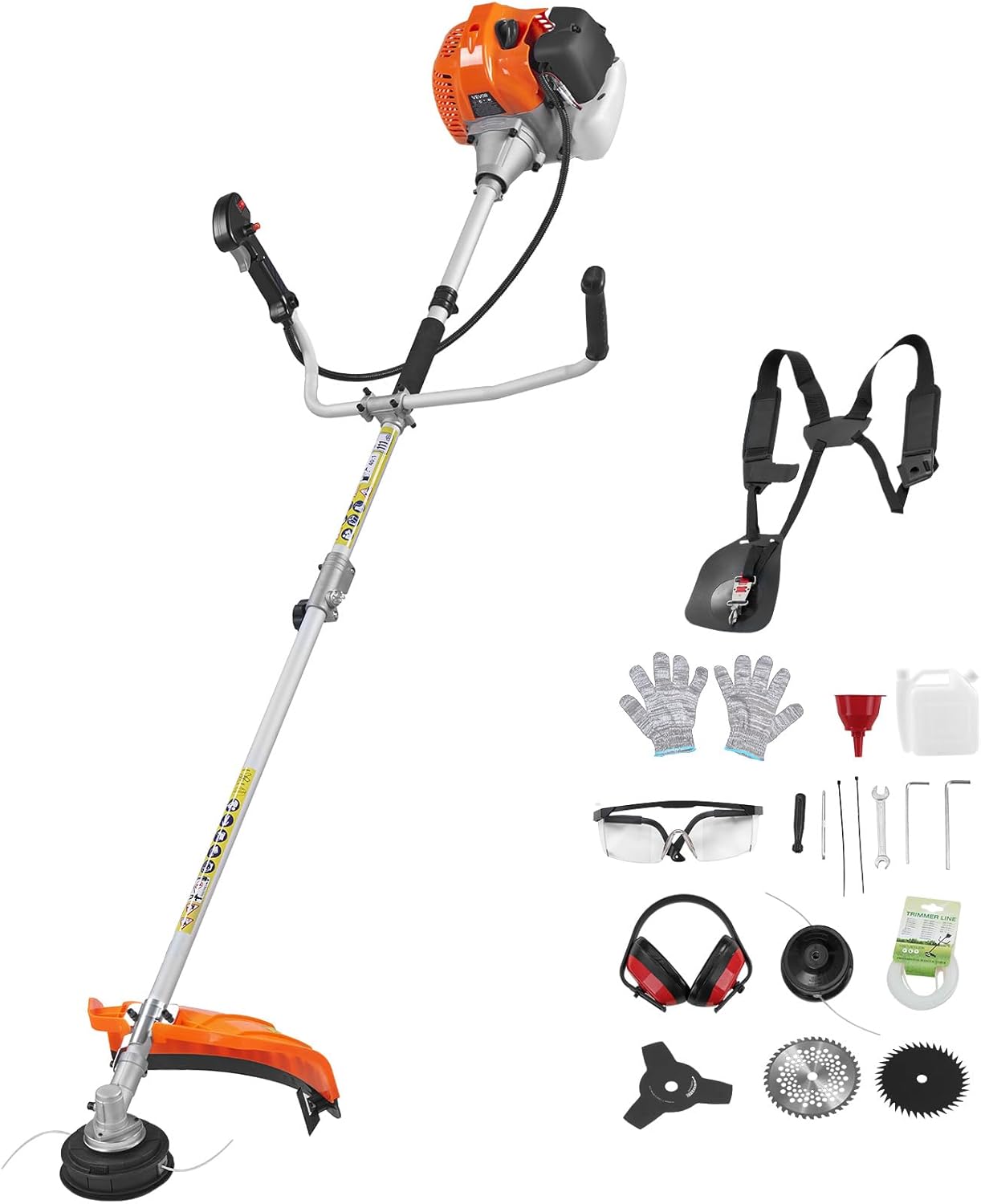 VEVOR Cordless String Trimmer, 43 cc 2-Stroke, Gas Powered Weed Wacker, 17" Cordless Grass Trimmer, Multi-Functional Lawn Edger with Shoulder Strap & 3T Blade, Weed Eater for Quick Grass Cleaning
