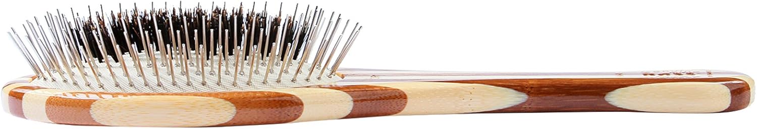 Bass Brushes | The Hybrid Groomer | Shine & Condition Pet Brush | Patented & Award Winning Pet Brush | Natural Bristle + Alloy Pin | Pure Bamboo Handle | Medium Oval | Striped Finish | Model A1-SB