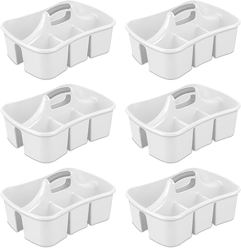 Sterilite Versátil bolsa de almacenamiento de plástico dividida para el hogar, con 4 compartimentos y asa de transporte para baños, dormitorios,