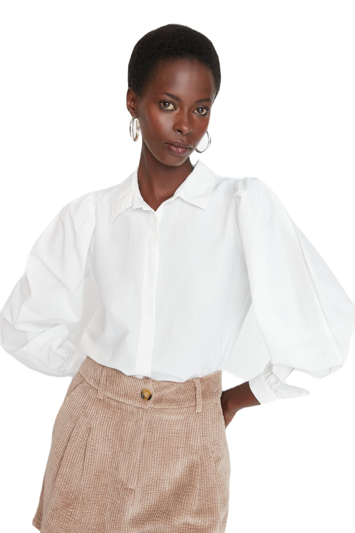 Trendyol FeMan Regular fit Basic Shirt Collar Woven Shirt Ecru