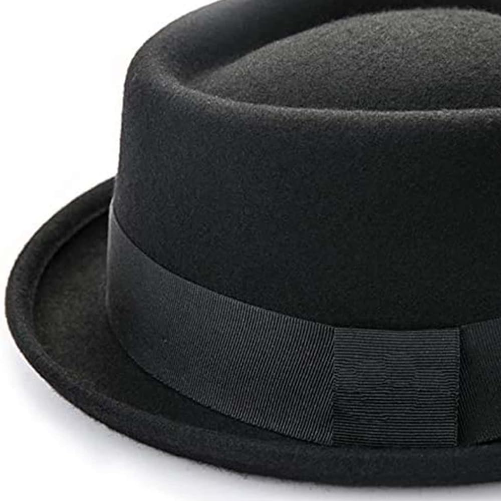 HIMESPORT Kapelusz wieprzowy - męski brązowy wełniany filc Fedora - Heisenberg kapelusz - styl klasyczny - wiosna, jesień - rozmiar M (58cm)