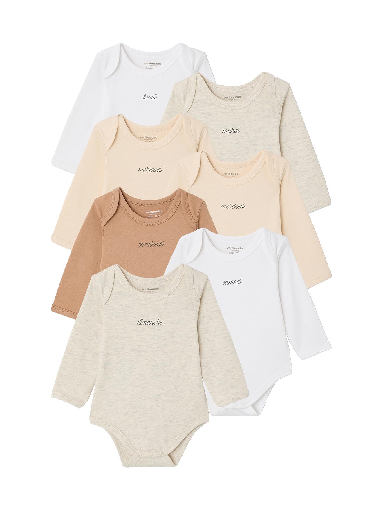 Vertbaudet 7er-Pack Langarm-Schlupfbodys Baby, Bio-Baumwolle BASIC