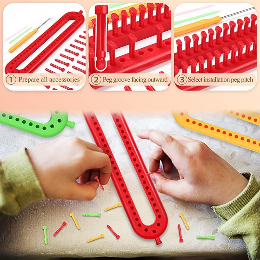 Katech Strickrahmen, 3 Dichter Zahn Knitting Loom Set mit Haken und Wolle Nadel, Lange Strickrahmen für Socken Mützen Schals Pullis, Klassischen Strickliesel