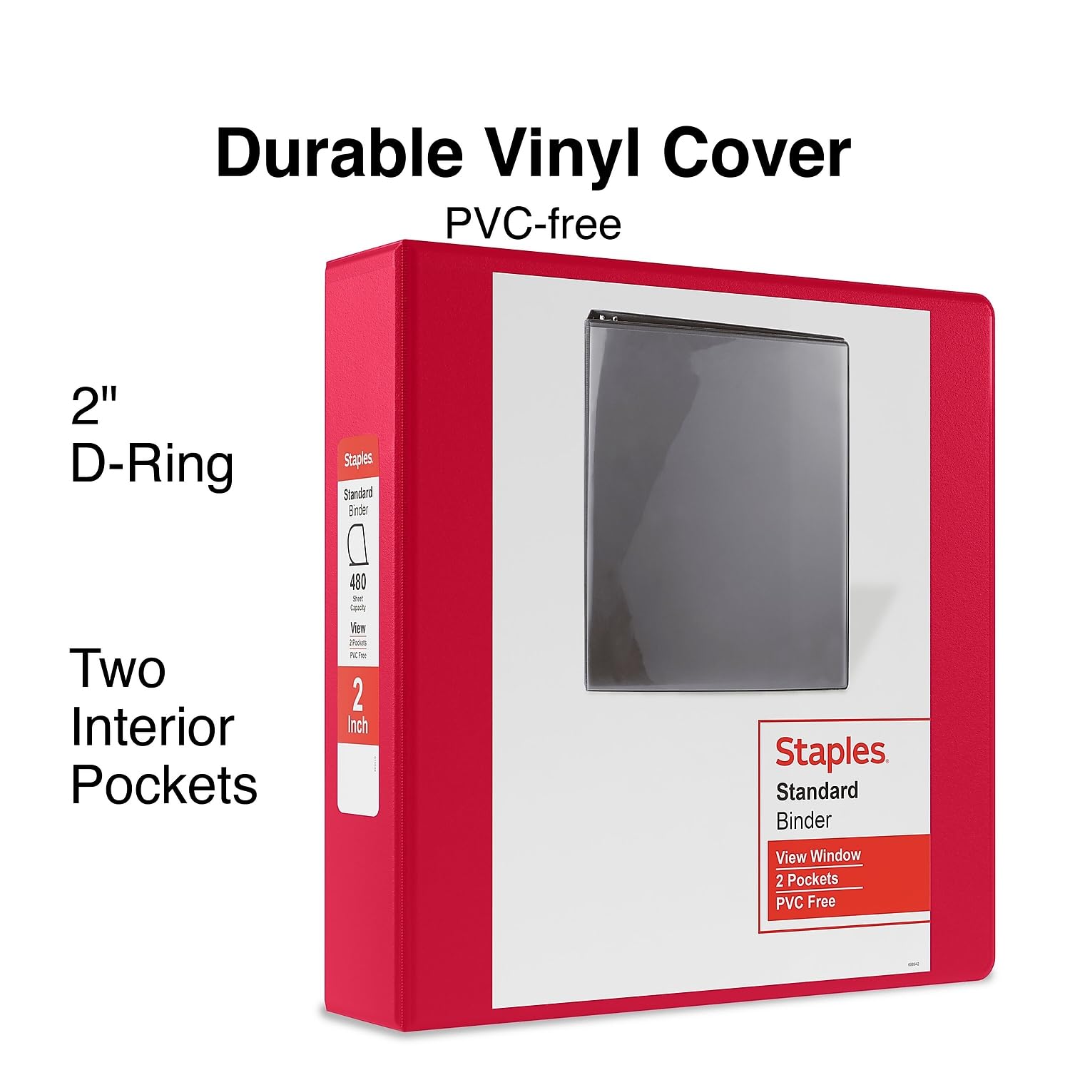 Staples Raccoglitore a 3 anelli da 5,1 cm, con anello a D, rosso (ST60222)