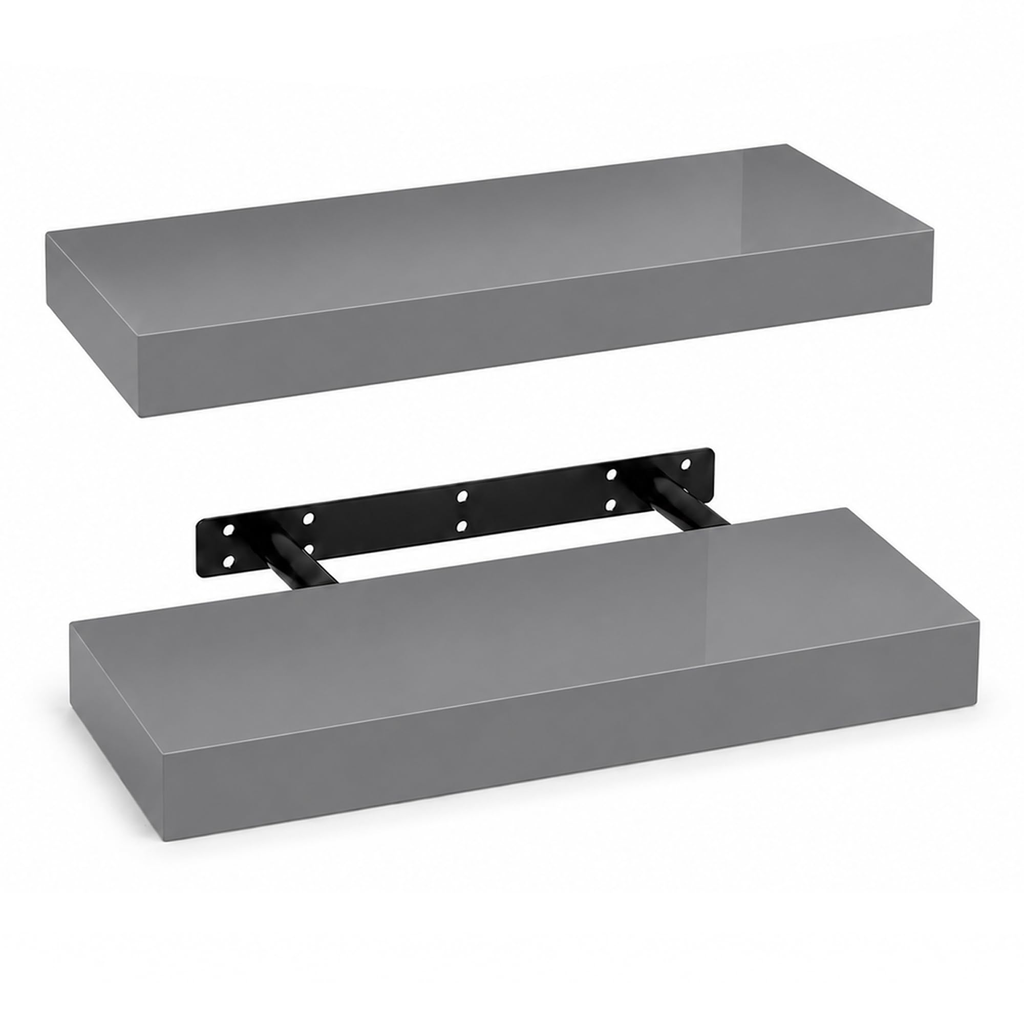 iTrend High Gloss Grey Floating Wall Shelf, Wall Mounted Floating Storage Shelves, Modern Book Shelf Display for Living Room, Bedroom, Kitchen & Bathroom, Bracket Included - 40cm, Pack of 2 โ image 1