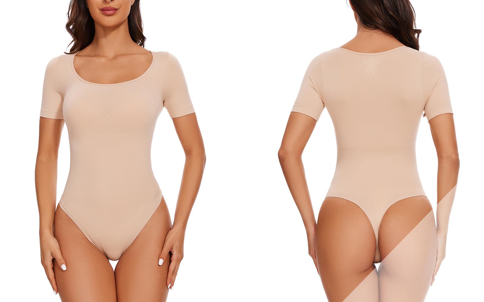 KSKshape Body de manga corta para mujer, con control de abdomen, cuello redondo, moldeador