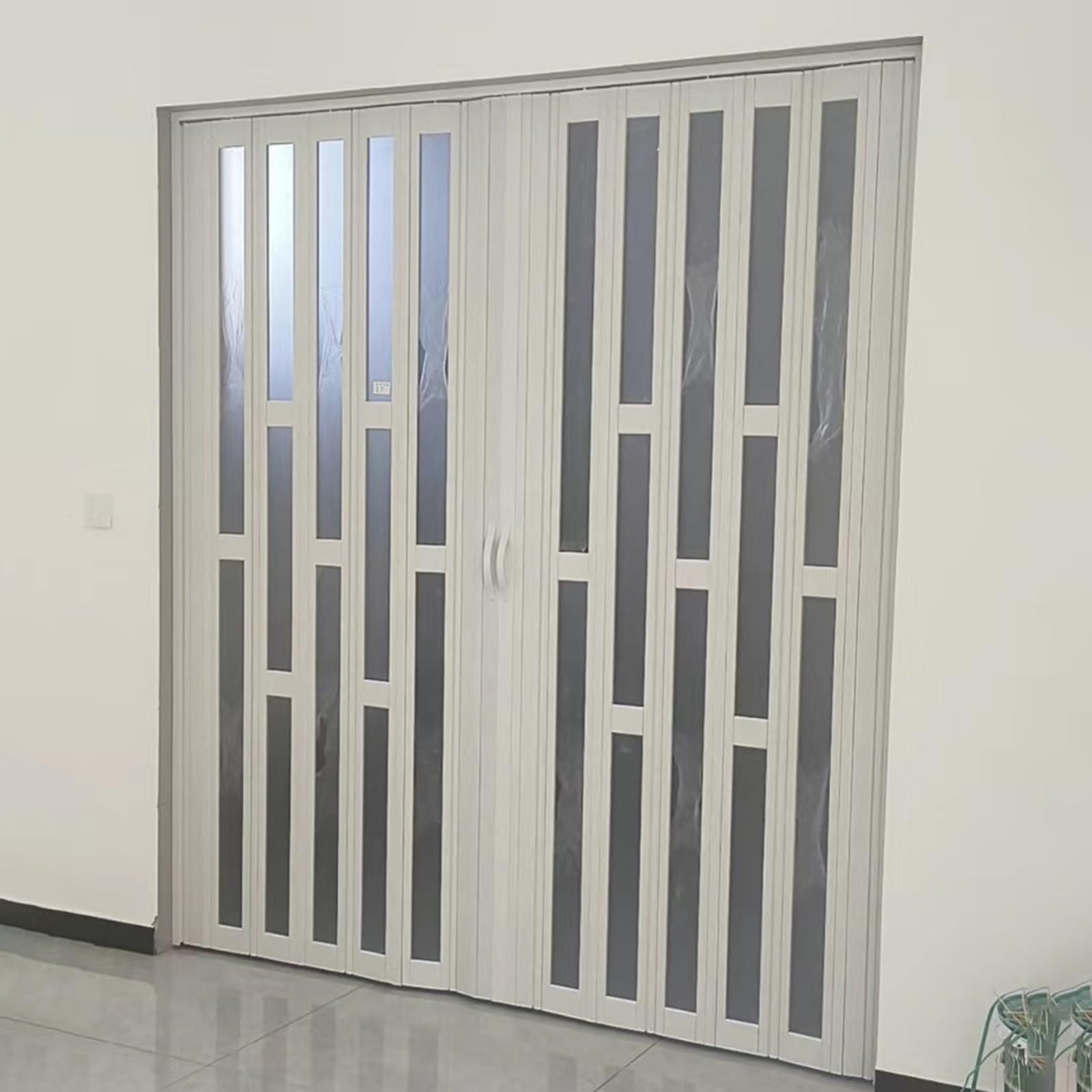 Puertas abatibles Pequeñas Ventanas Plegables/Puerta Plegable para Lofts, Puerta Acordeón Personalizable con Asas/ Cristal/ Tornillos, Puerta Separadora de PVC para Cocina Baños Sala de Estar(34x90in(