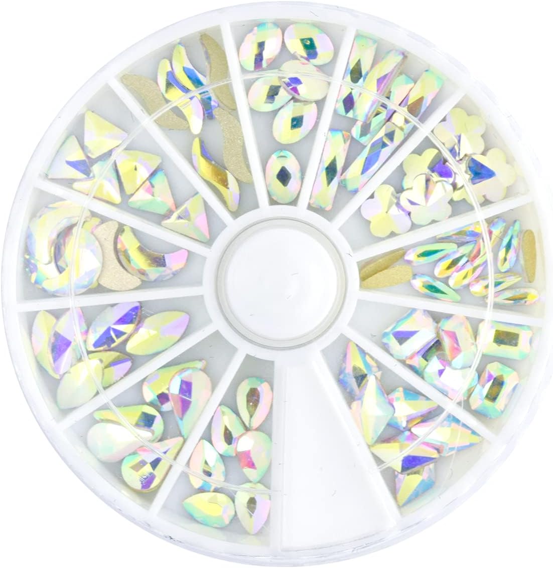Crship ネイルストーンクリスタル Ab色 12種セット オーロラクリスタル ケース入 楕円 大粒 ビジュー ネイルパーツ ジェルネイル ガラス製 ハンドメイド レジン封入 購買 装飾用品